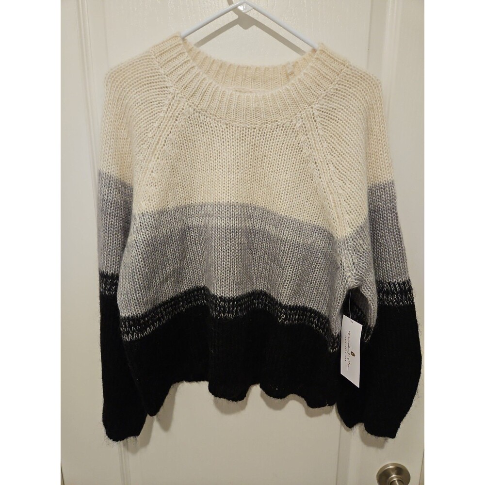 Spiritual Gangster Blythe Cropped Sweater NWT Large Mohair Wool Blend Colorblock